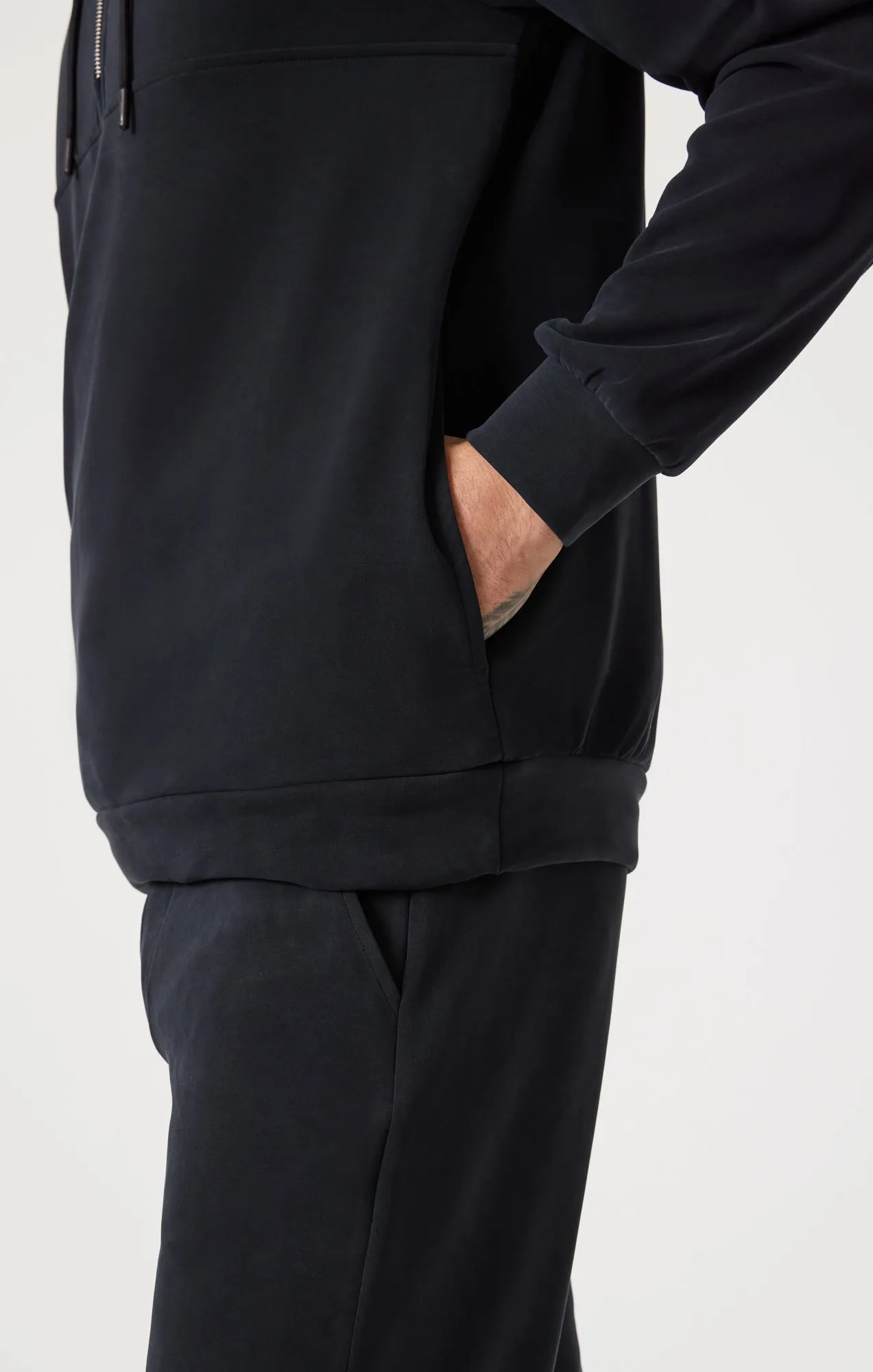 QUARTER ZIP HOODIE IN JET BLACK