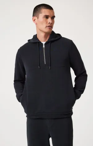 QUARTER ZIP HOODIE IN JET BLACK