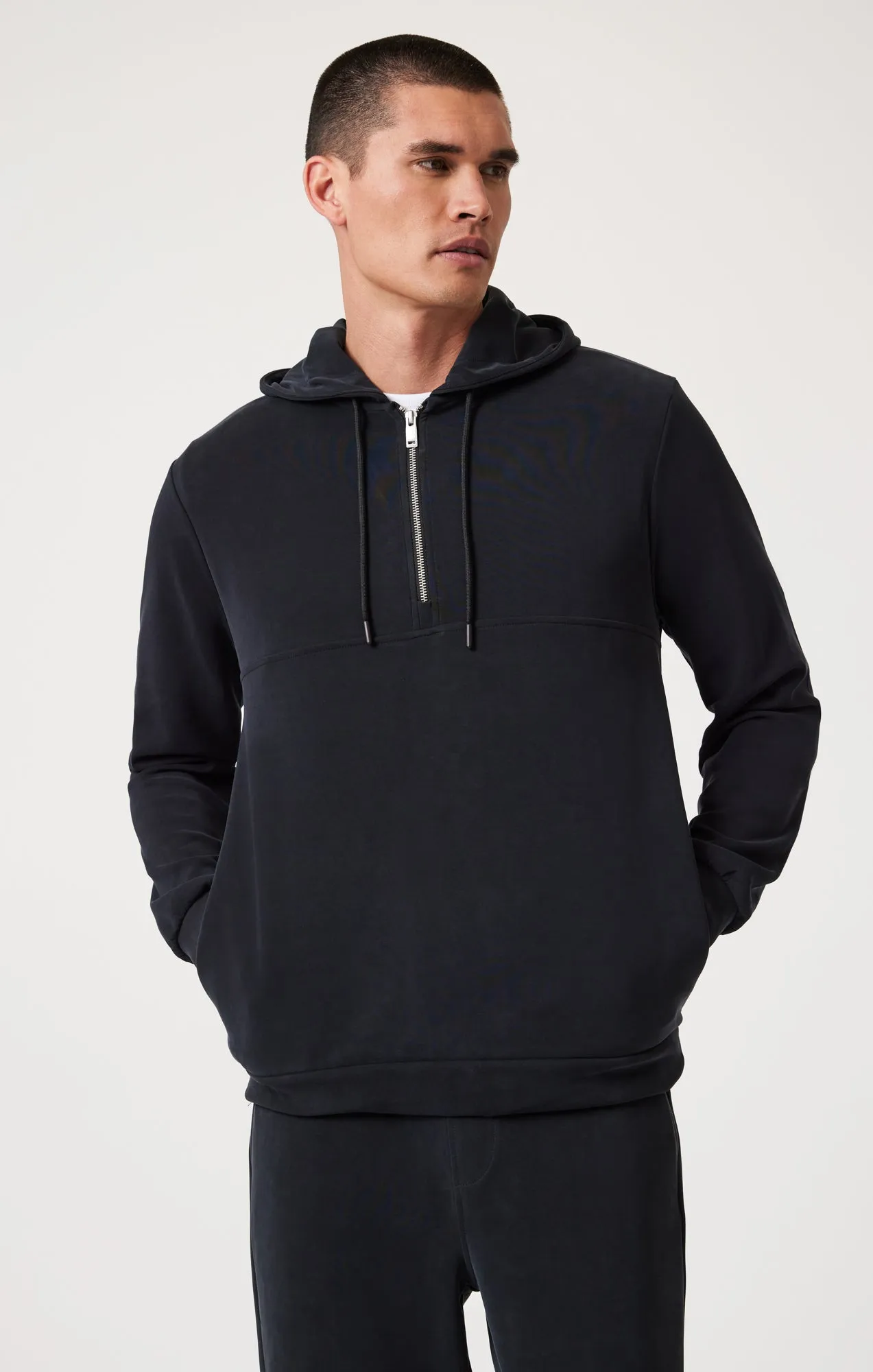QUARTER ZIP HOODIE IN JET BLACK