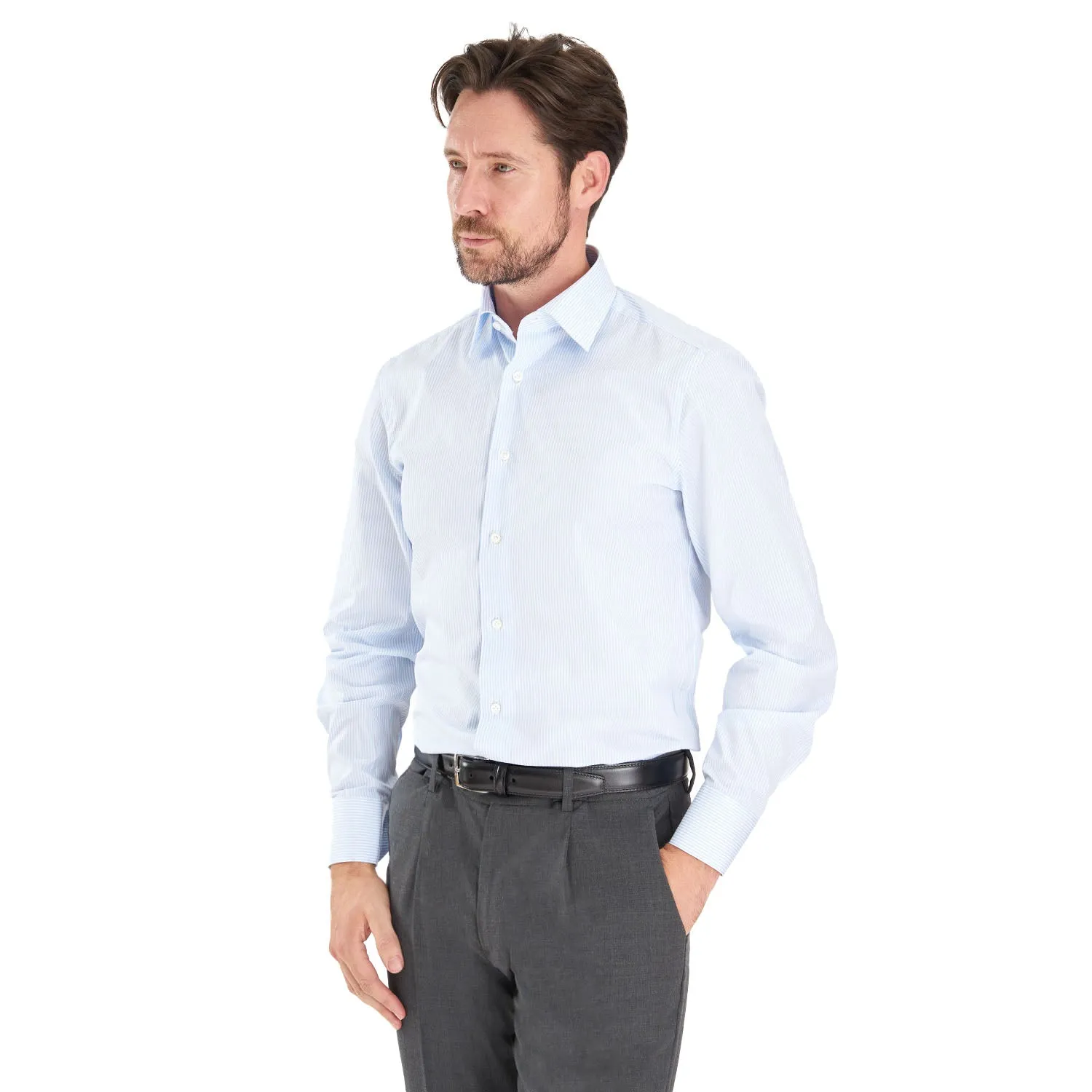 REGULAR WHITE AND LIGHT BLUE STRIPED CLASSIC SHIRT