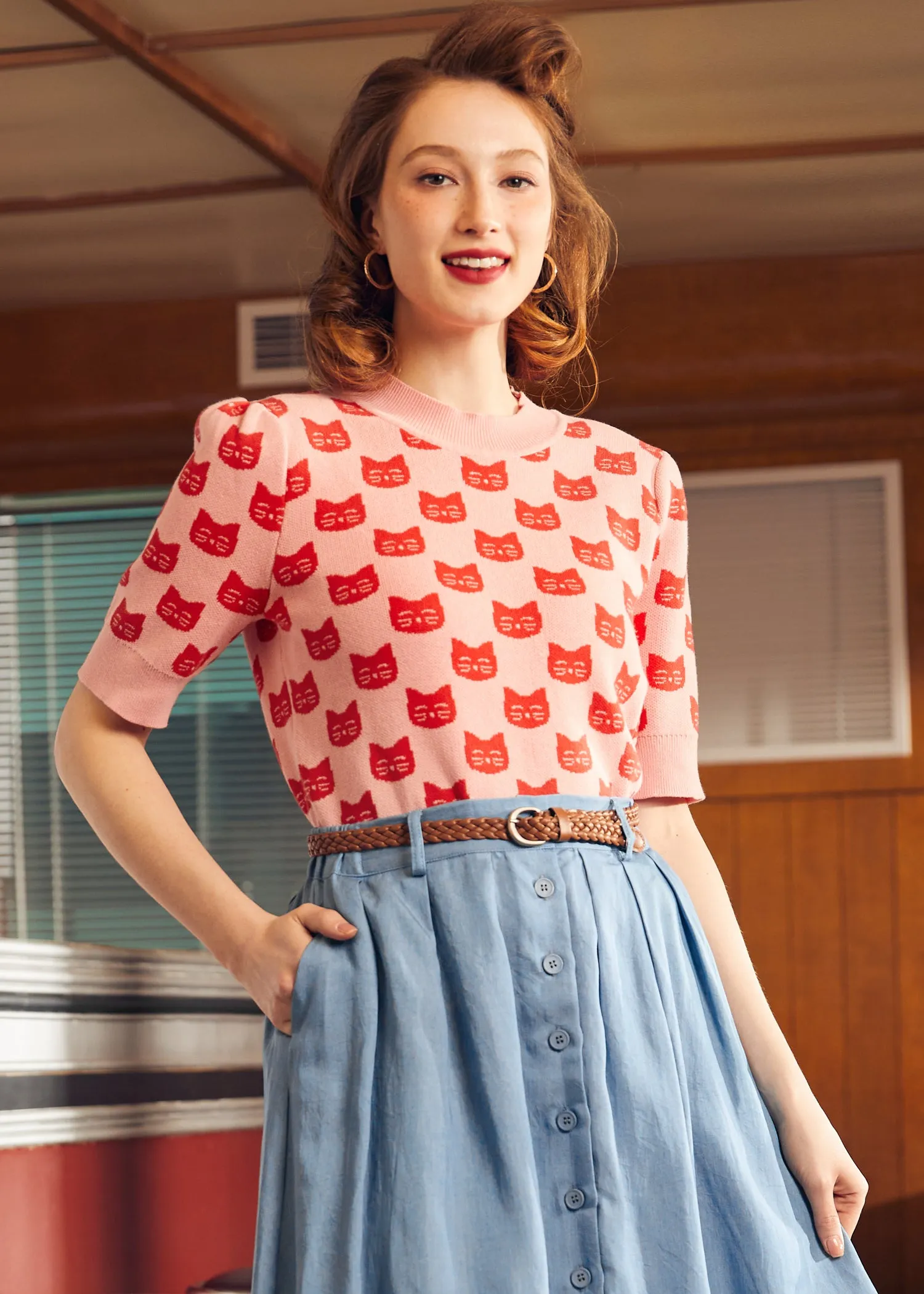 Retro Radiance Puff Shoulder Sweater