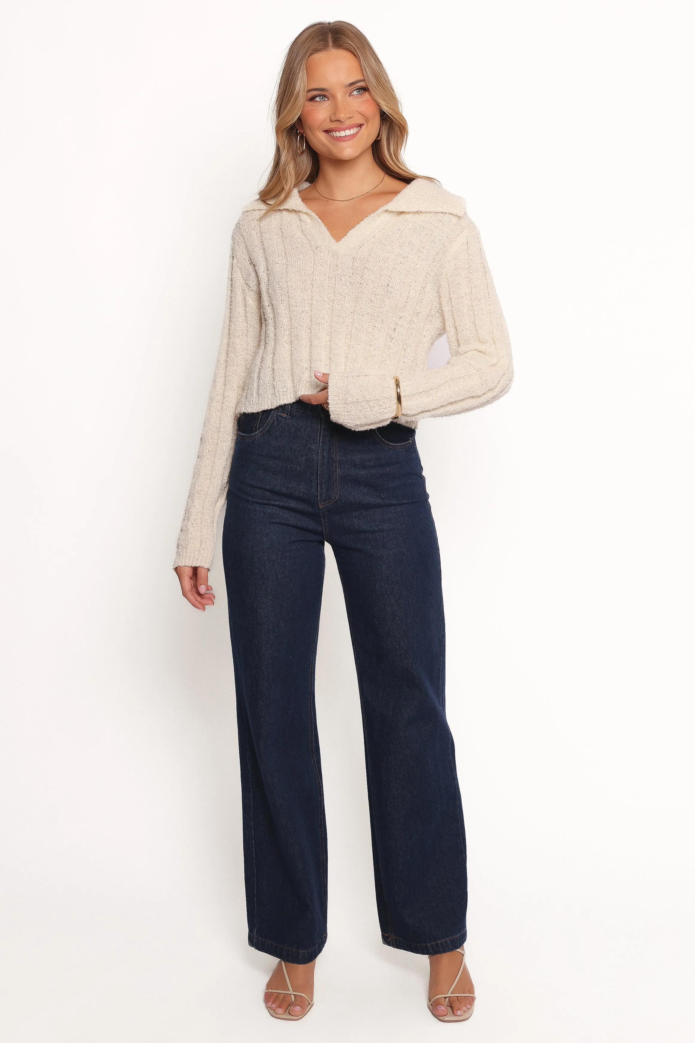 Romy Collar Knit Sweater - Ecru