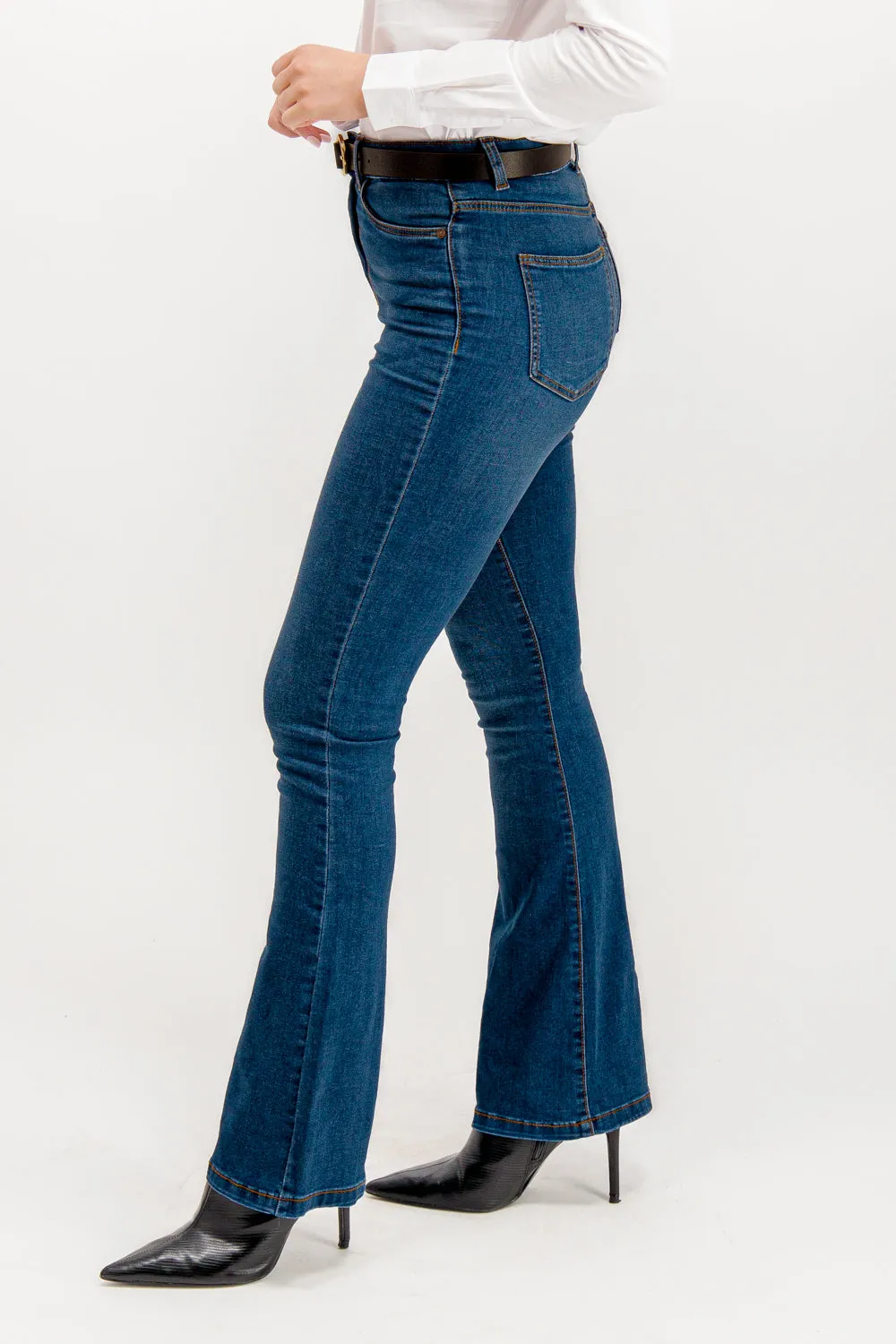 Sallie High Waisted Flare Dark Blue Jeans