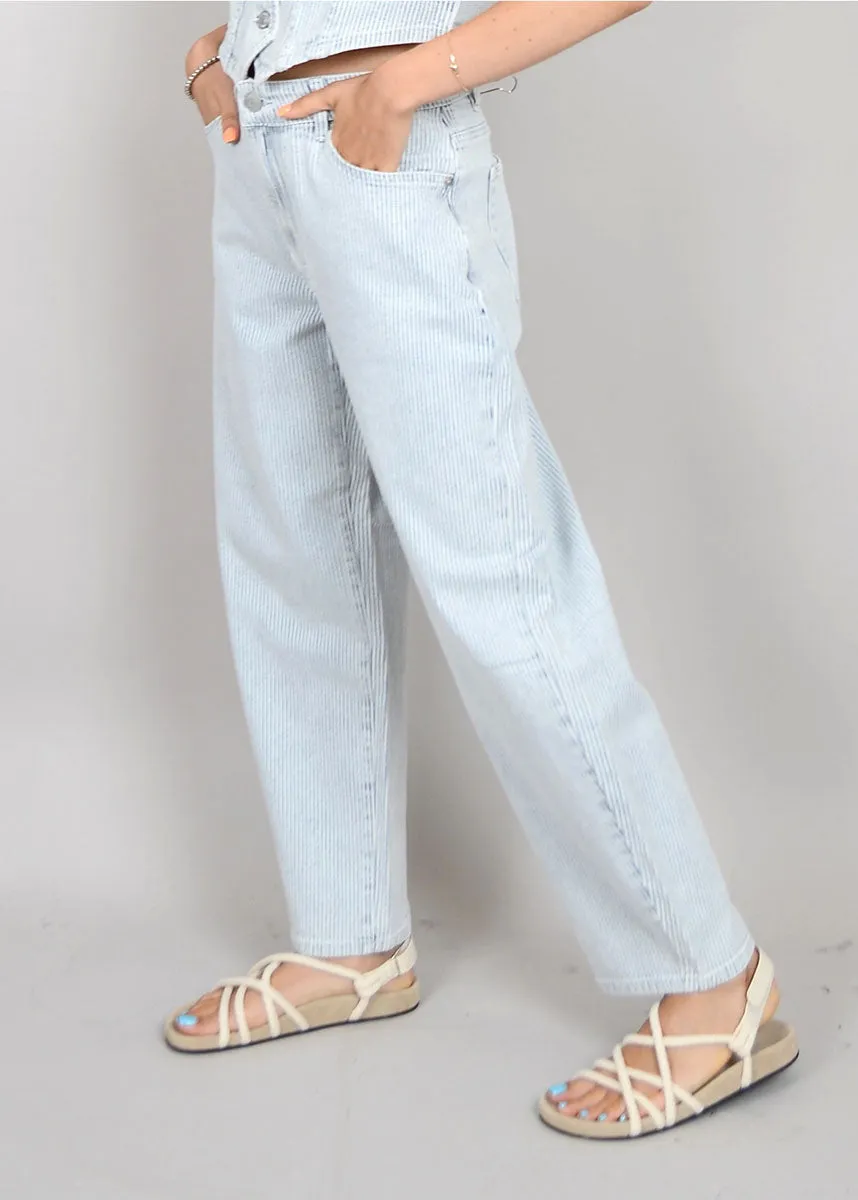 Sammi Stripe Barrel Jeans - Blue