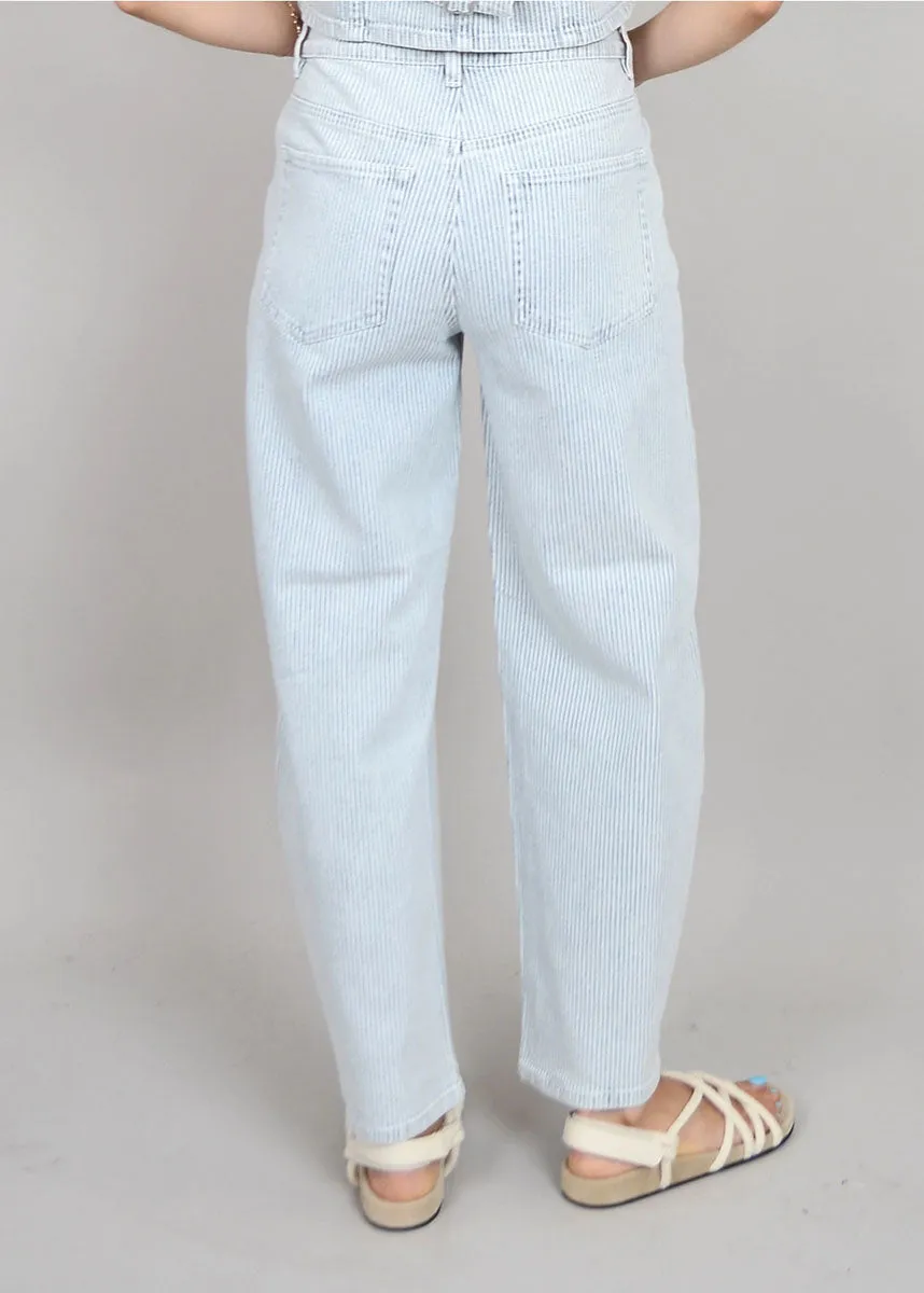 Sammi Stripe Barrel Jeans - Blue