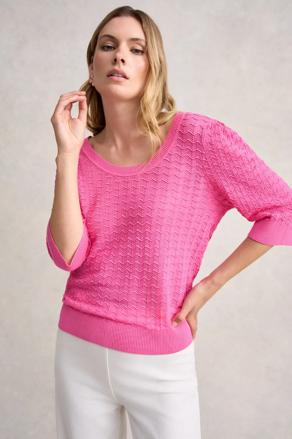 Short Sleeve Textured Knit - Vivid Pink