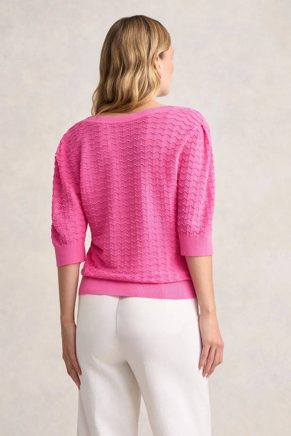 Short Sleeve Textured Knit - Vivid Pink