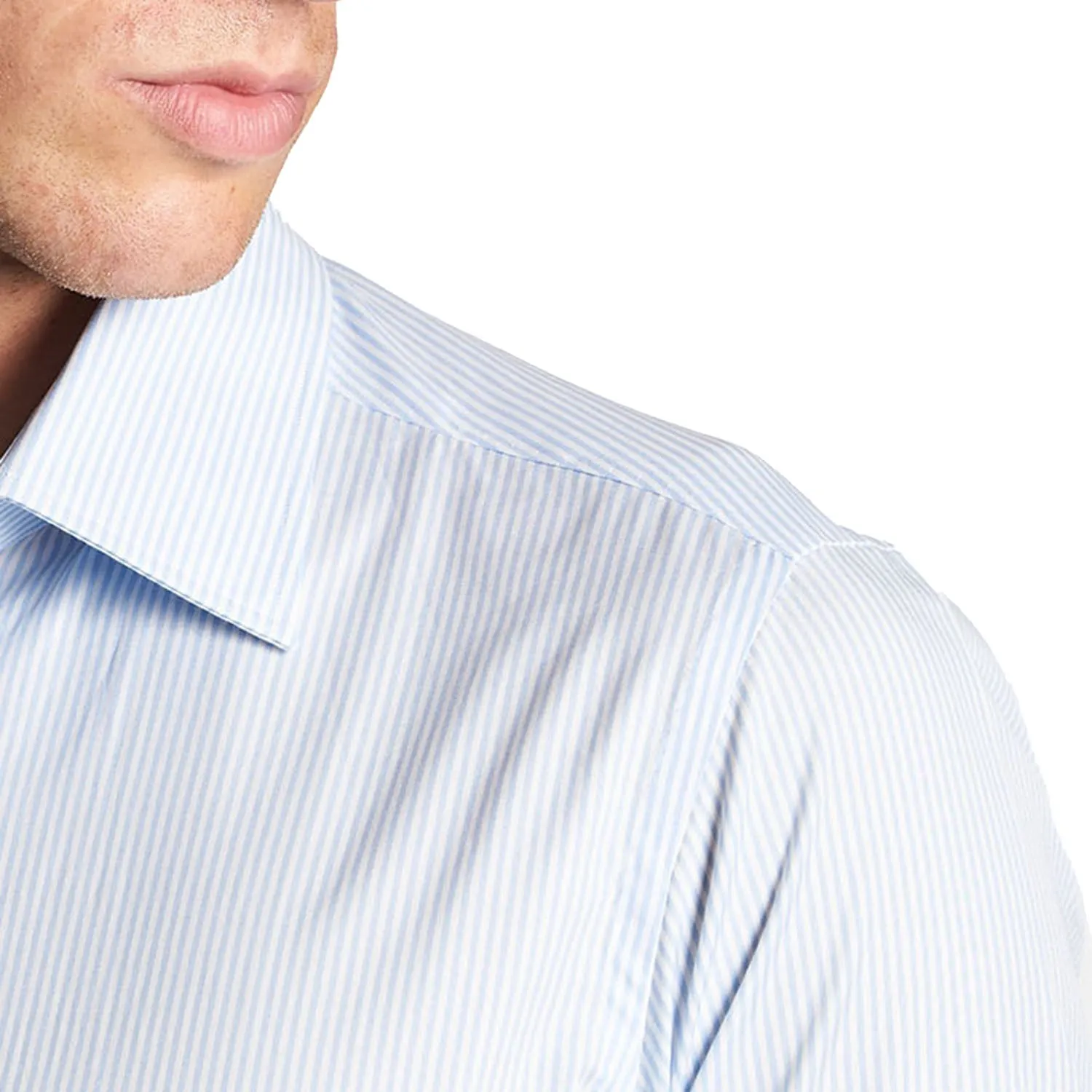 SLIM WHITE AND LIGHT BLUE STRIPED CLASSIC SHIRT