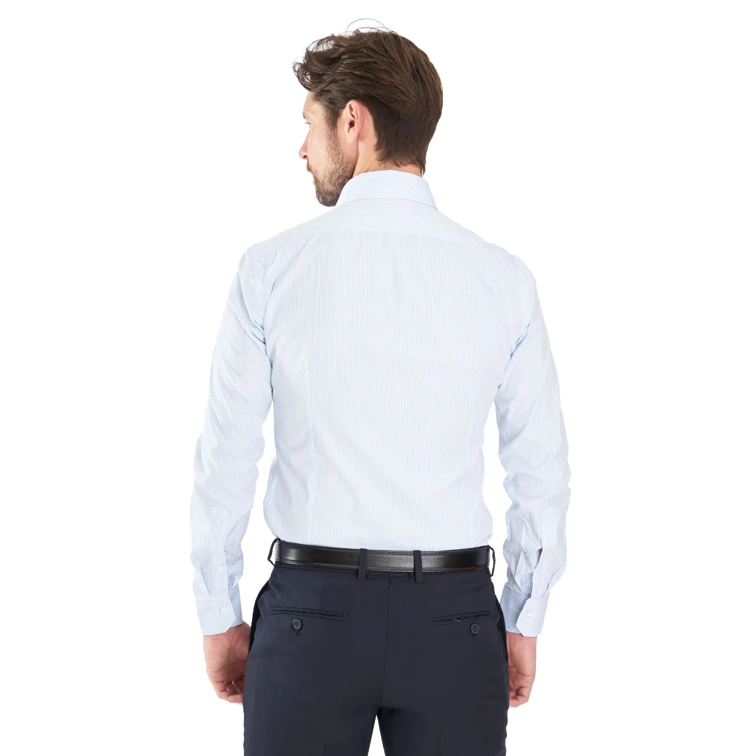SLIM WHITE AND LIGHT BLUE STRIPED CLASSIC SHIRT