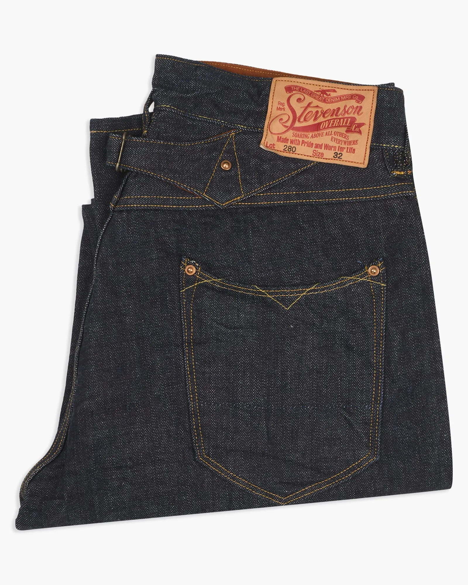 Stevenson Overall Co. Visalia 280 Buckle Back Wide Straight 14oz Selvedge Mens Jeans - Indigo One Wash