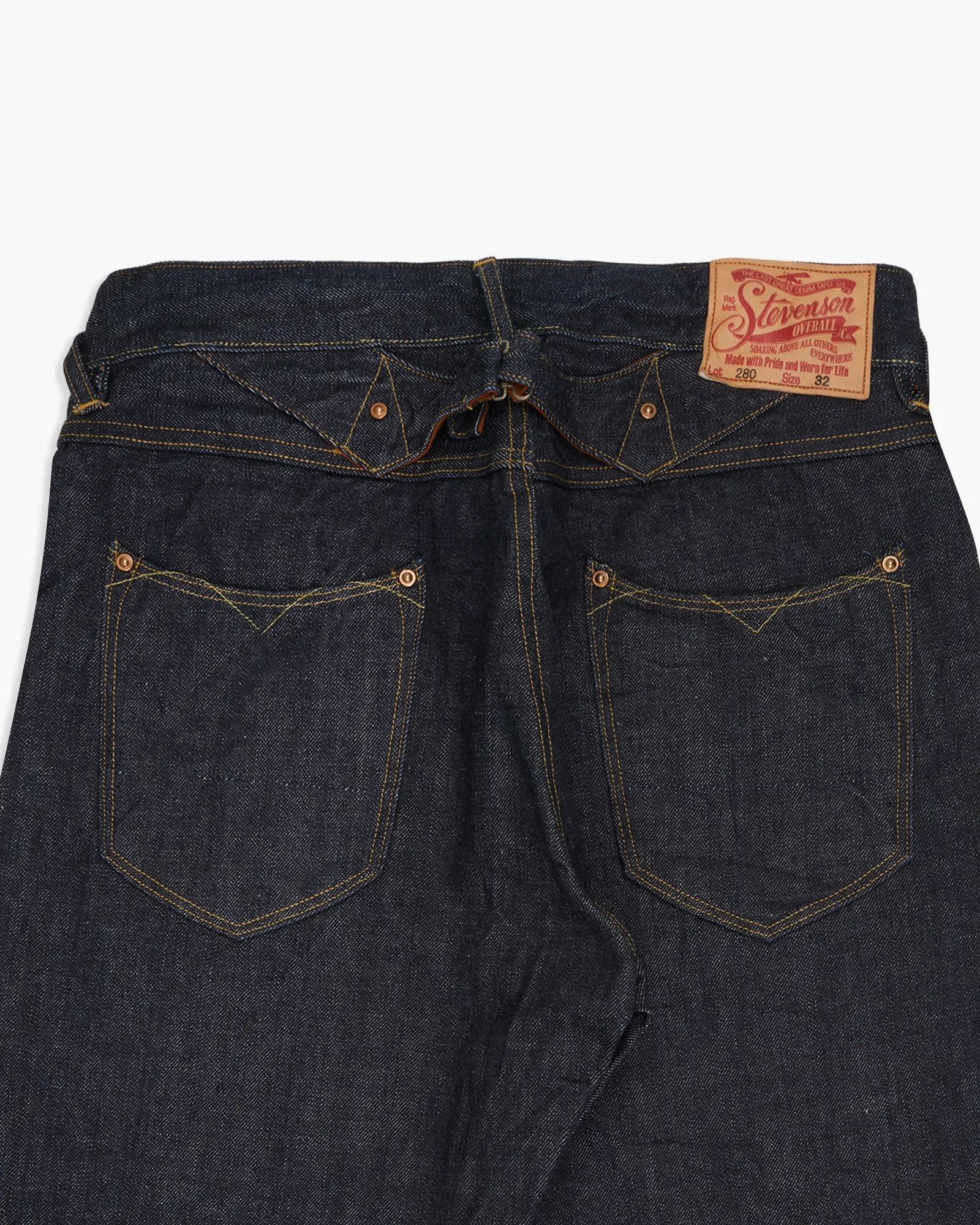 Stevenson Overall Co. Visalia 280 Buckle Back Wide Straight 14oz Selvedge Mens Jeans - Indigo One Wash