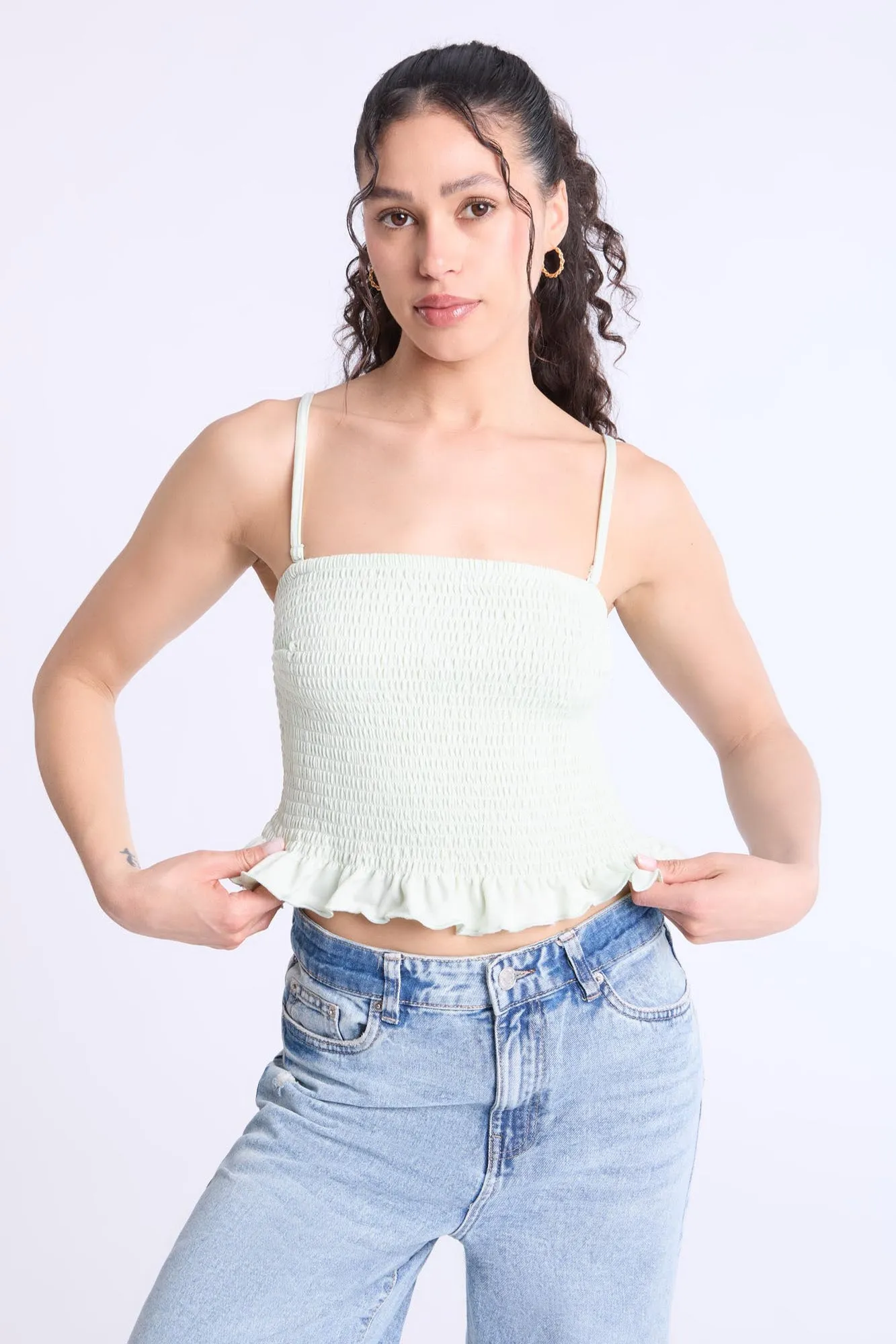 Super Soft Smocked Square Neck Cami Top