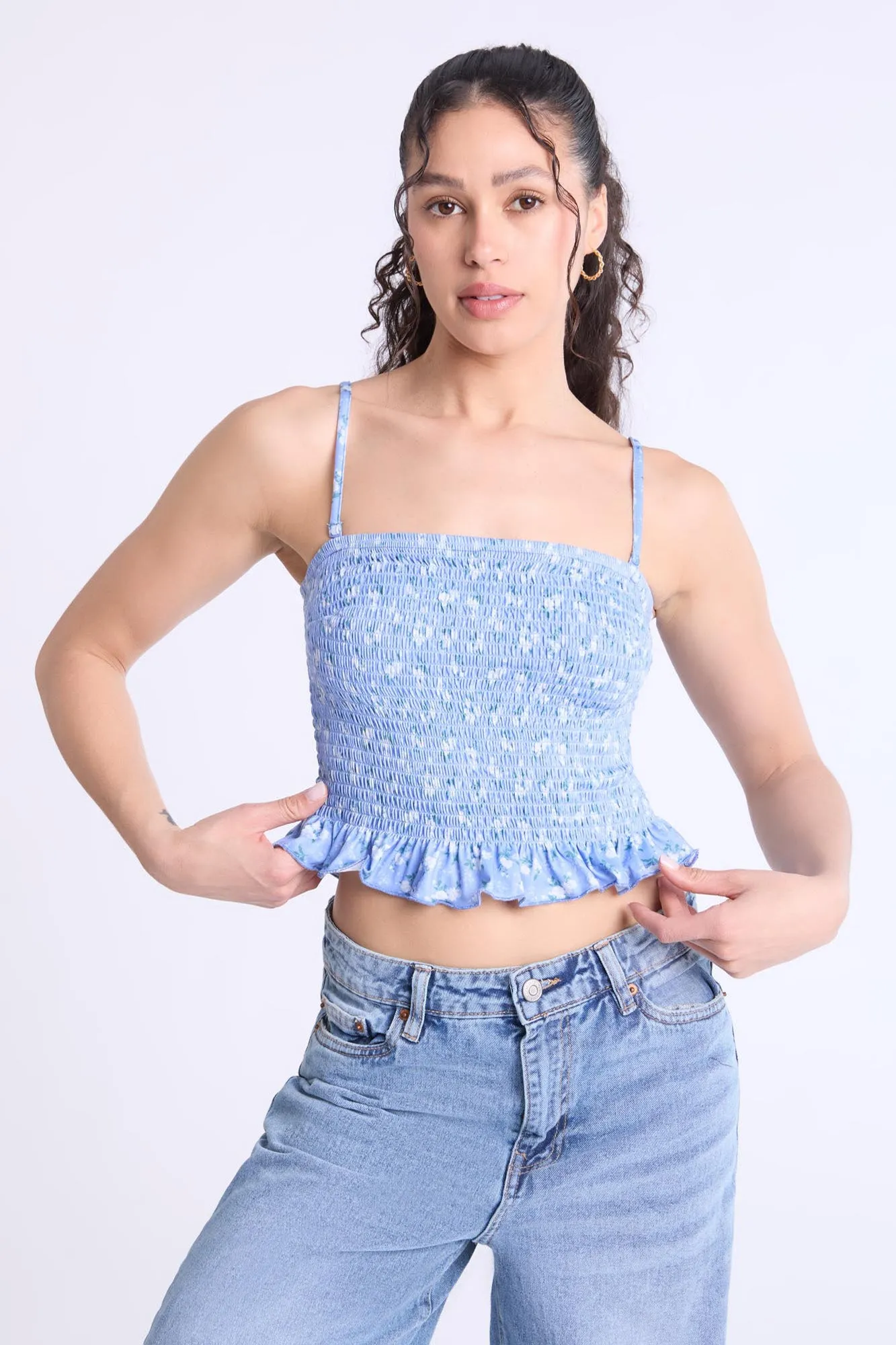 Super Soft Smocked Square Neck Cami Top