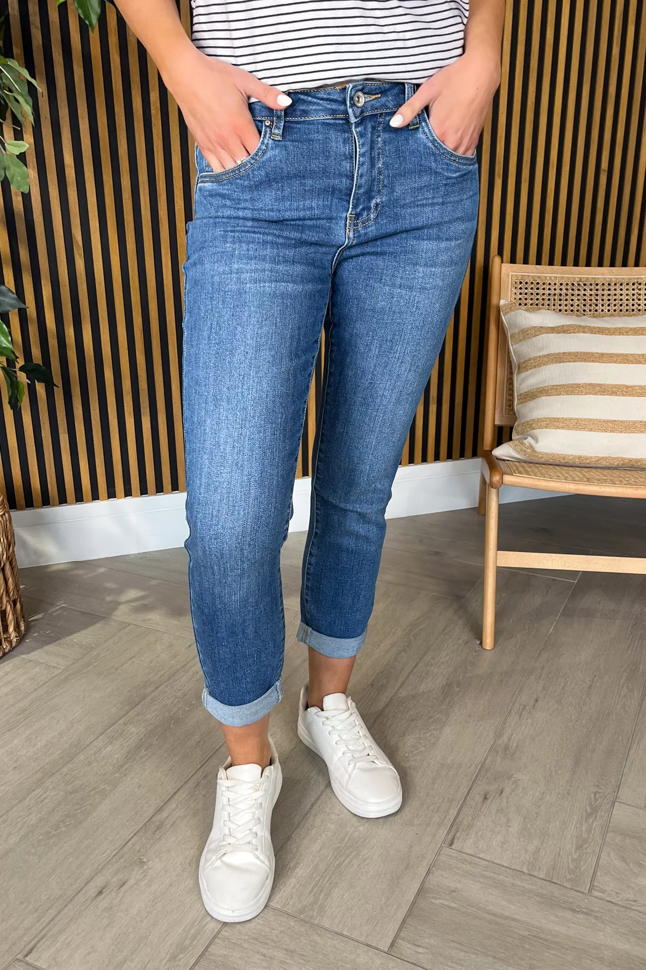 Toxik Mid Rise Blue Denim Boyfriend Jeans