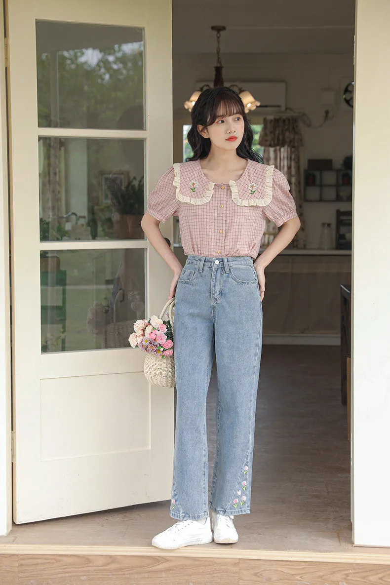 Tulip Tips Embroidered Jeans (2 Colors)
