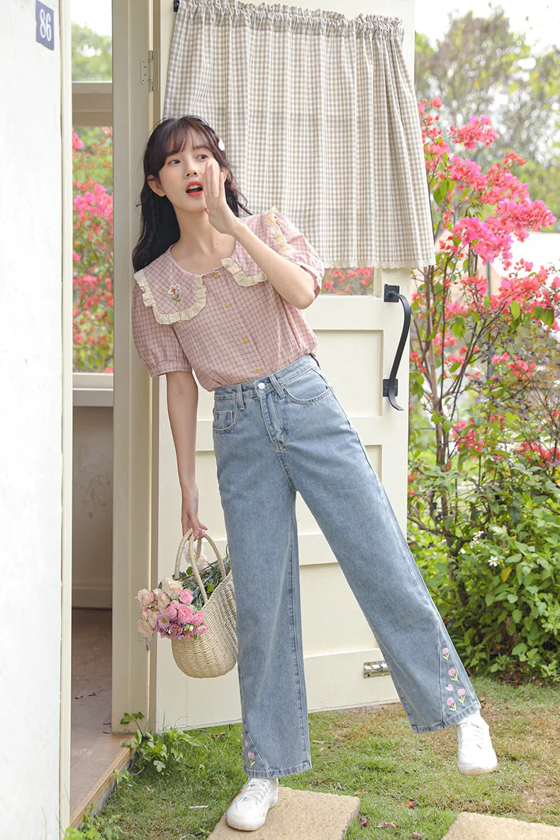 Tulip Tips Embroidered Jeans (2 Colors)