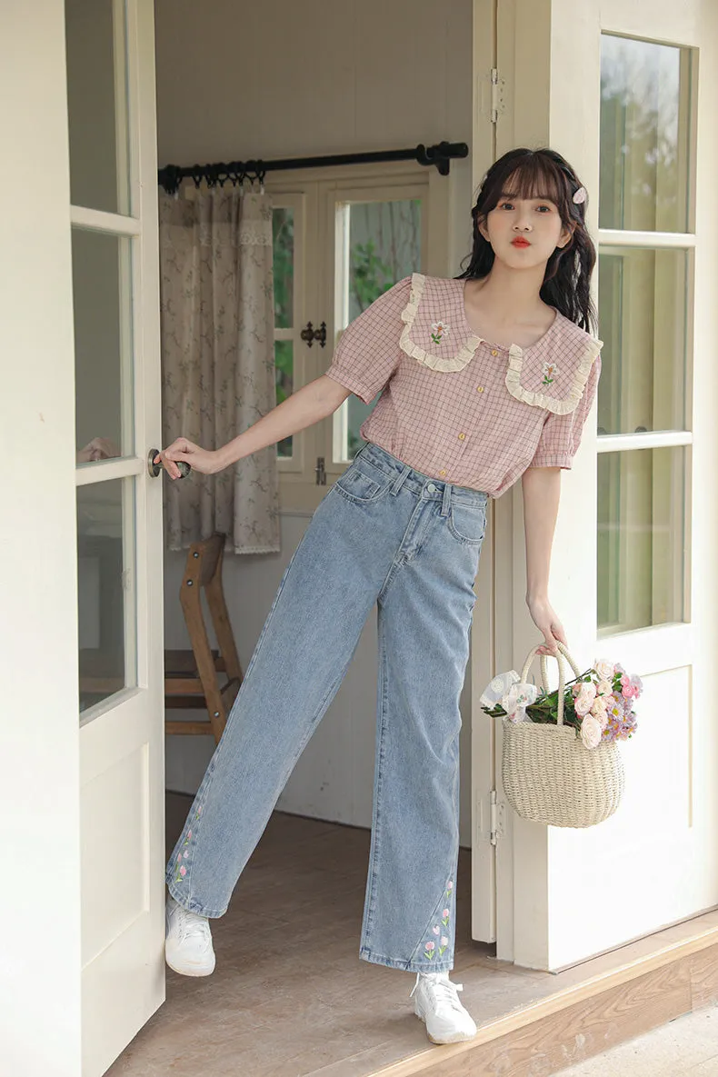 Tulip Tips Embroidered Jeans (2 Colors)