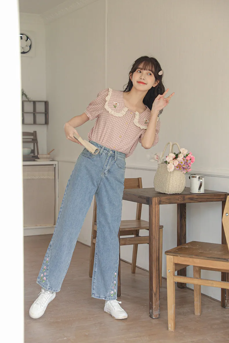 Tulip Tips Embroidered Jeans (2 Colors)
