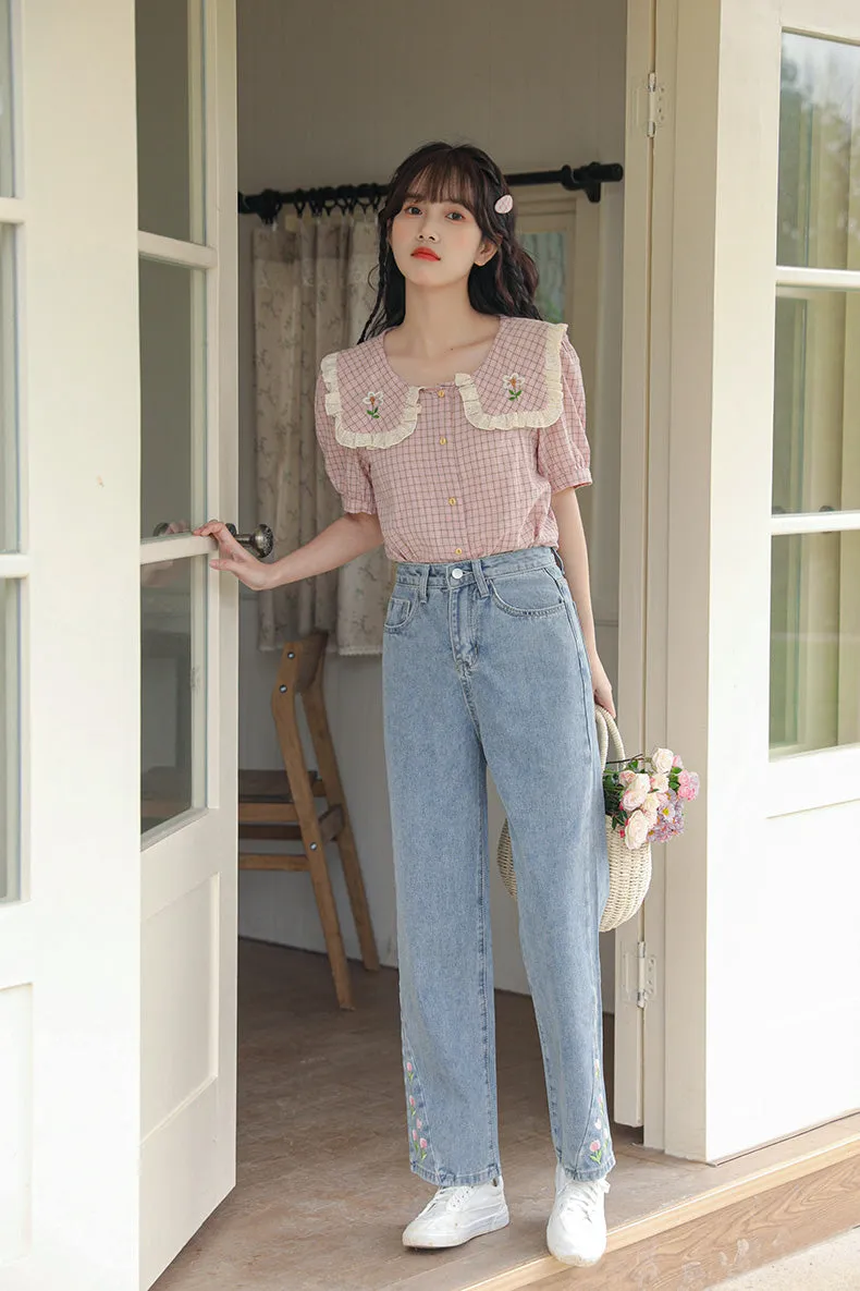 Tulip Tips Embroidered Jeans (2 Colors)