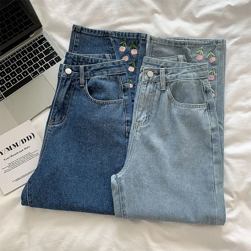 Tulip Tips Embroidered Jeans (2 Colors)