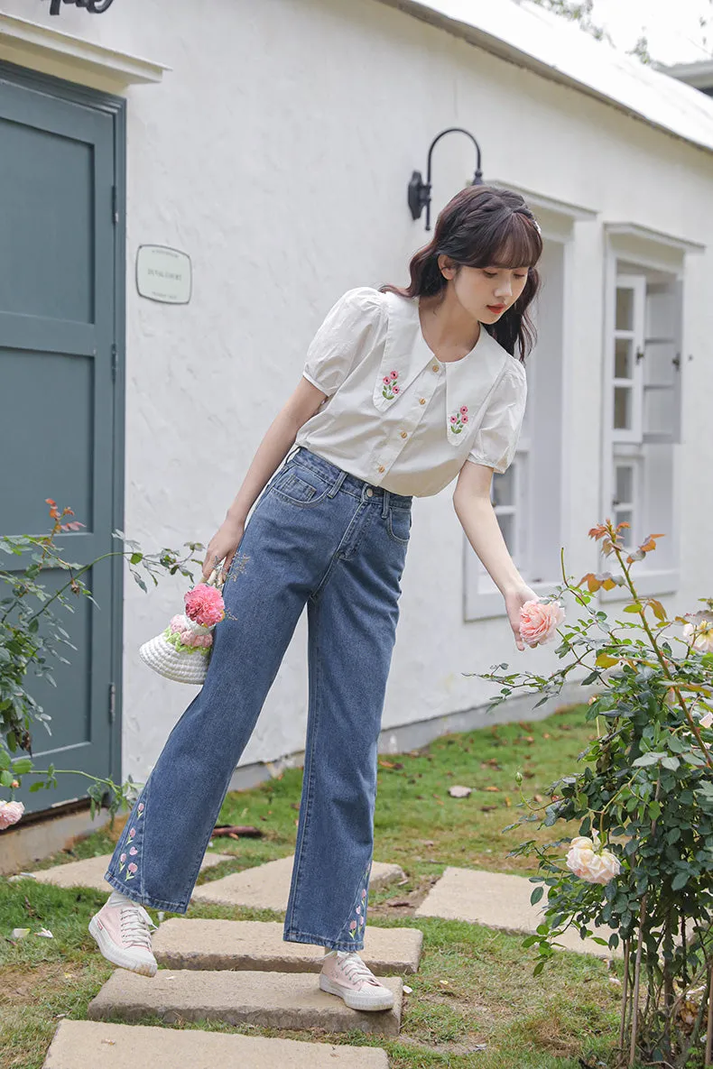 Tulip Tips Embroidered Jeans (2 Colors)