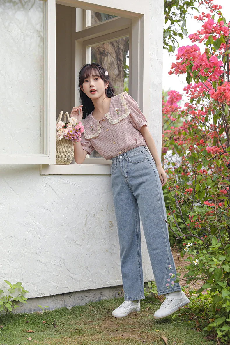Tulip Tips Embroidered Jeans (2 Colors)