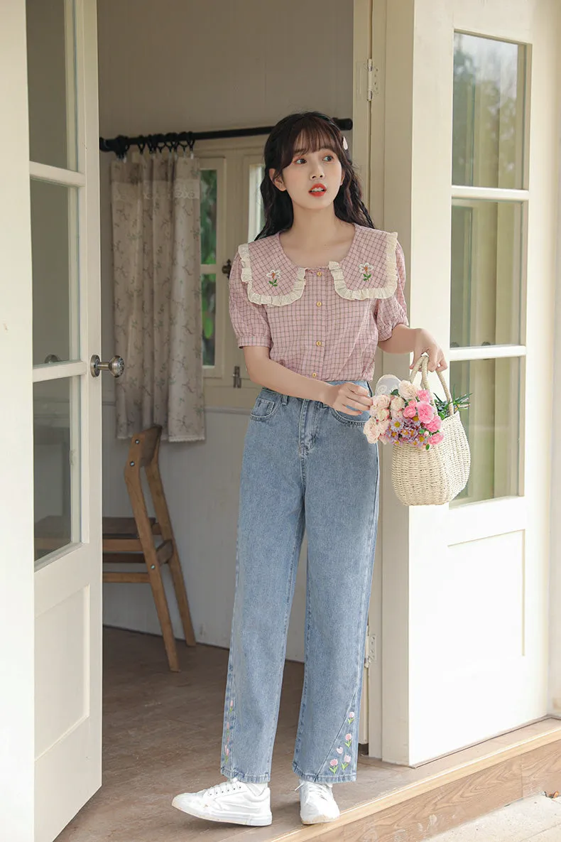 Tulip Tips Embroidered Jeans (2 Colors)