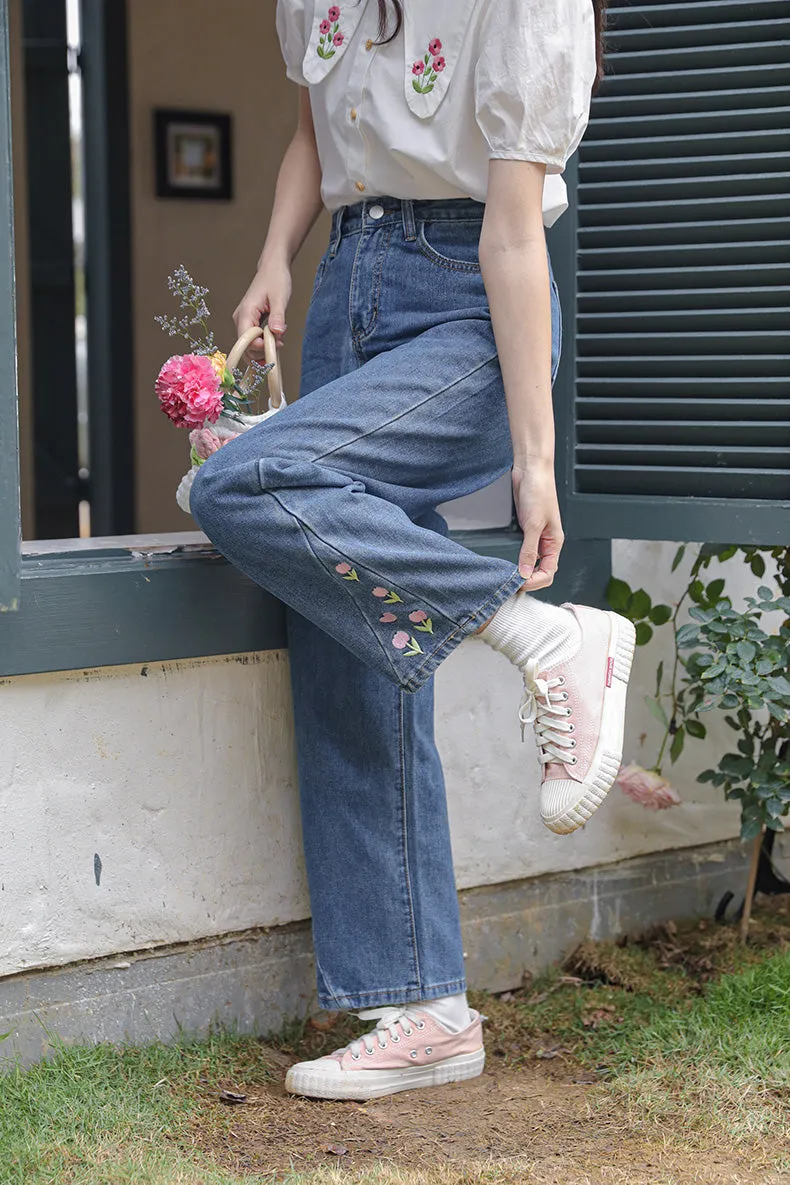Tulip Tips Embroidered Jeans (2 Colors)