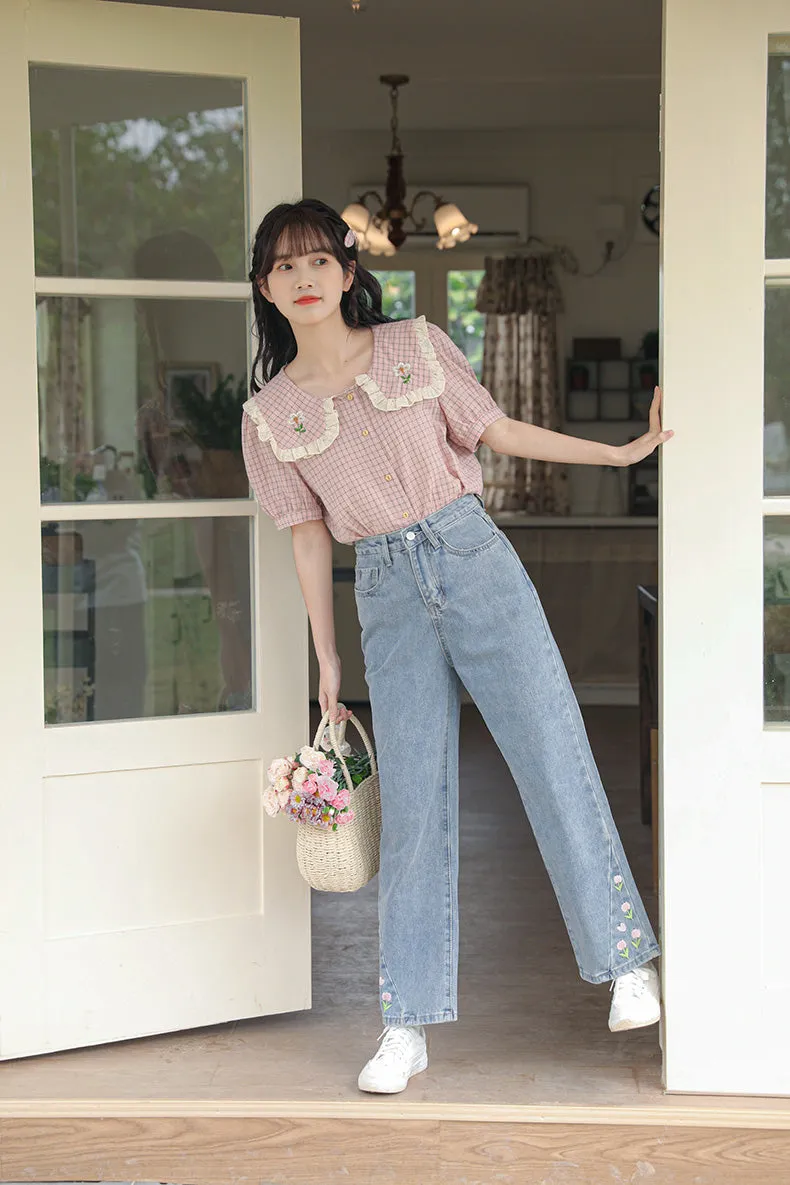Tulip Tips Embroidered Jeans (2 Colors)
