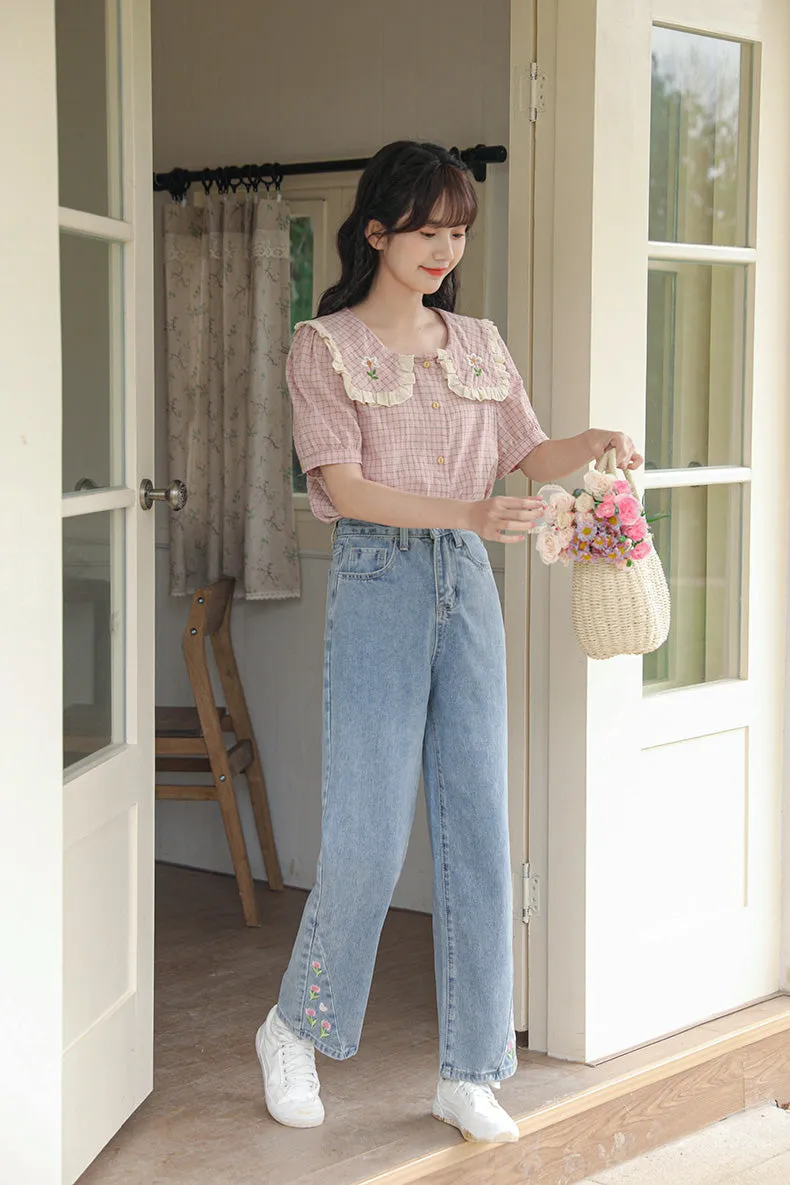 Tulip Tips Embroidered Jeans (2 Colors)