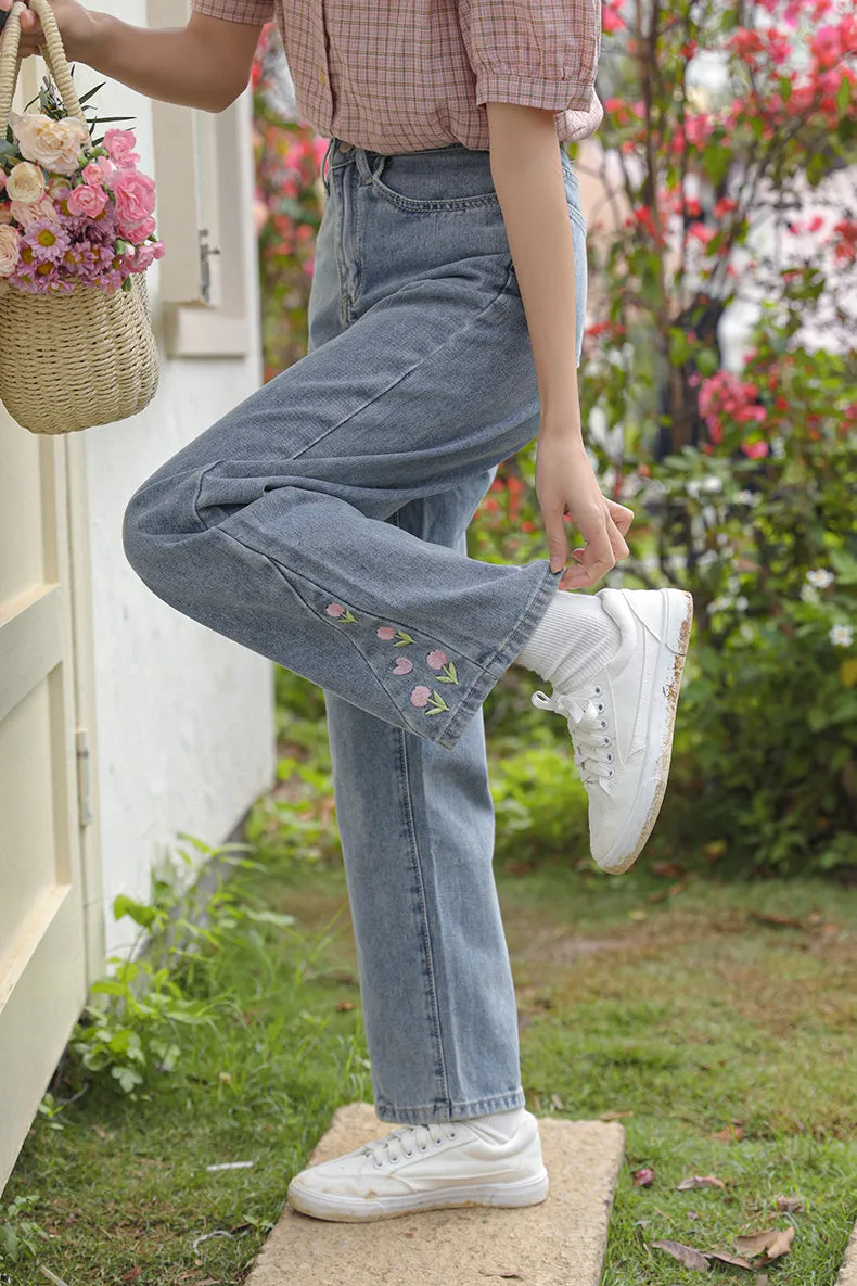 Tulip Tips Embroidered Jeans (2 Colors)