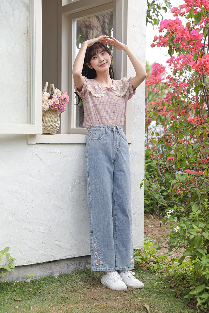 Tulip Tips Embroidered Jeans (2 Colors)