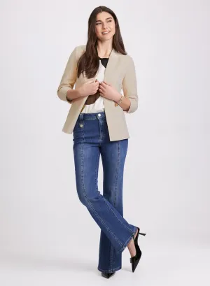 Twill Collarless Jacket & Flare Leg Jeans