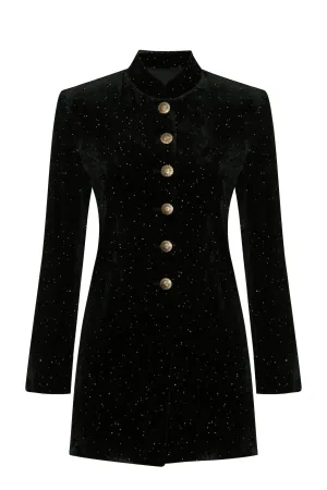 Velvet Jacket in Dark Green/Gold - Zoe
