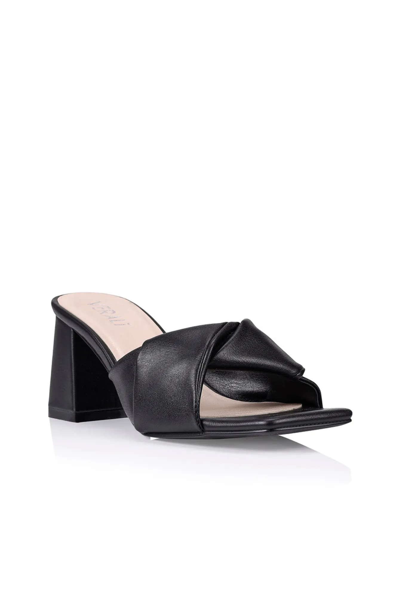 Verali Stella Block Heel Mules Black Smooth