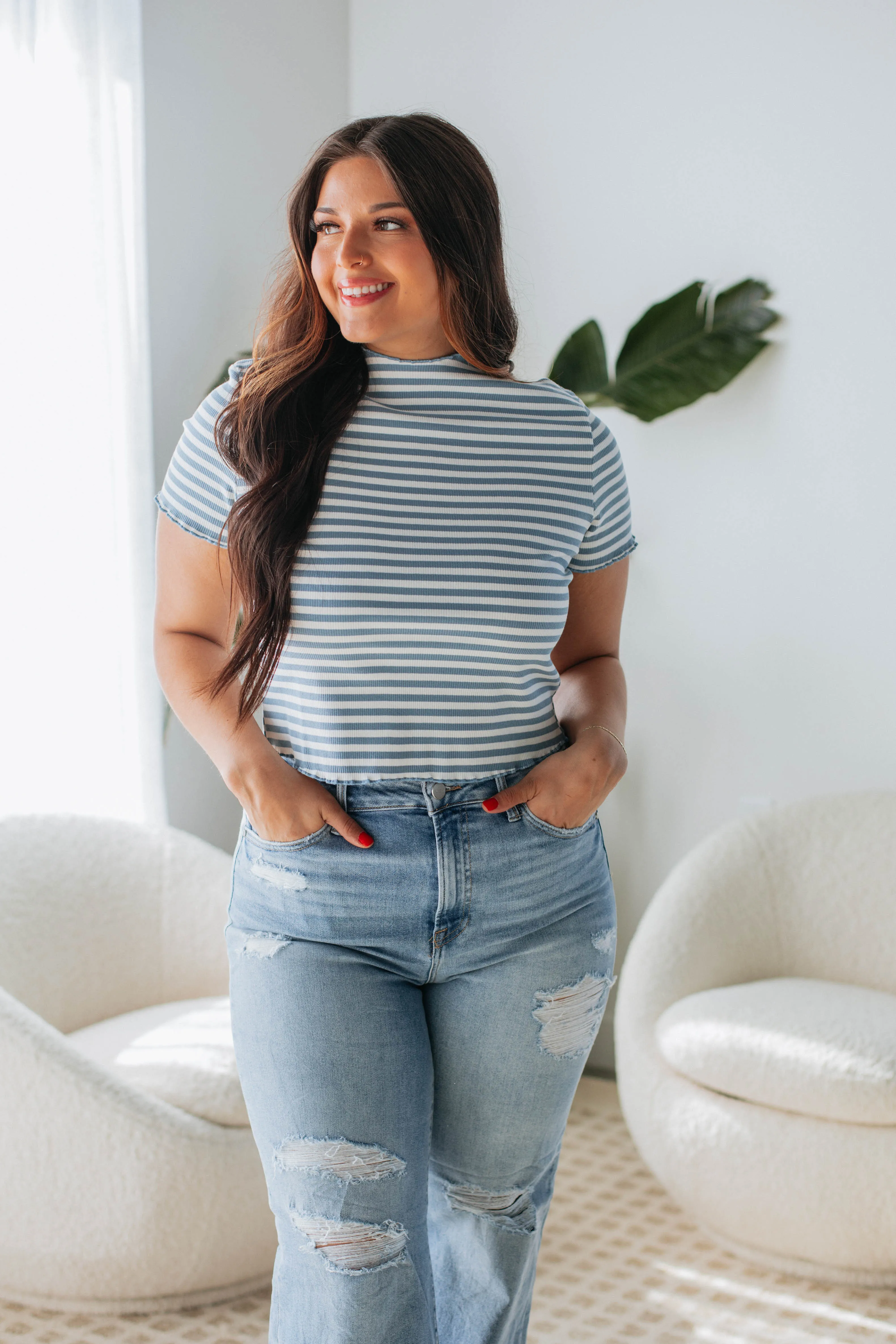 Veridy Ribbed Top - Sky Blue