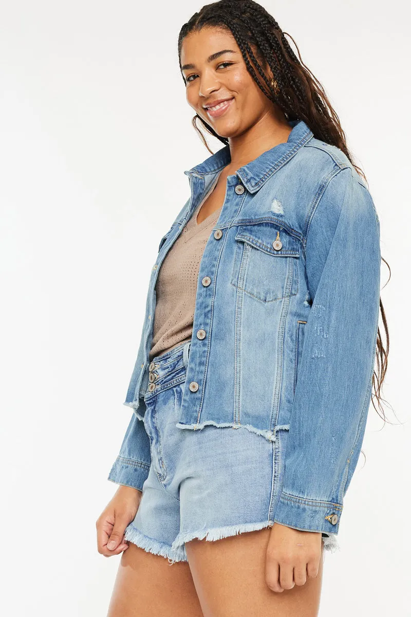 Vianca Distressed Denim Jacket (Plus Size)