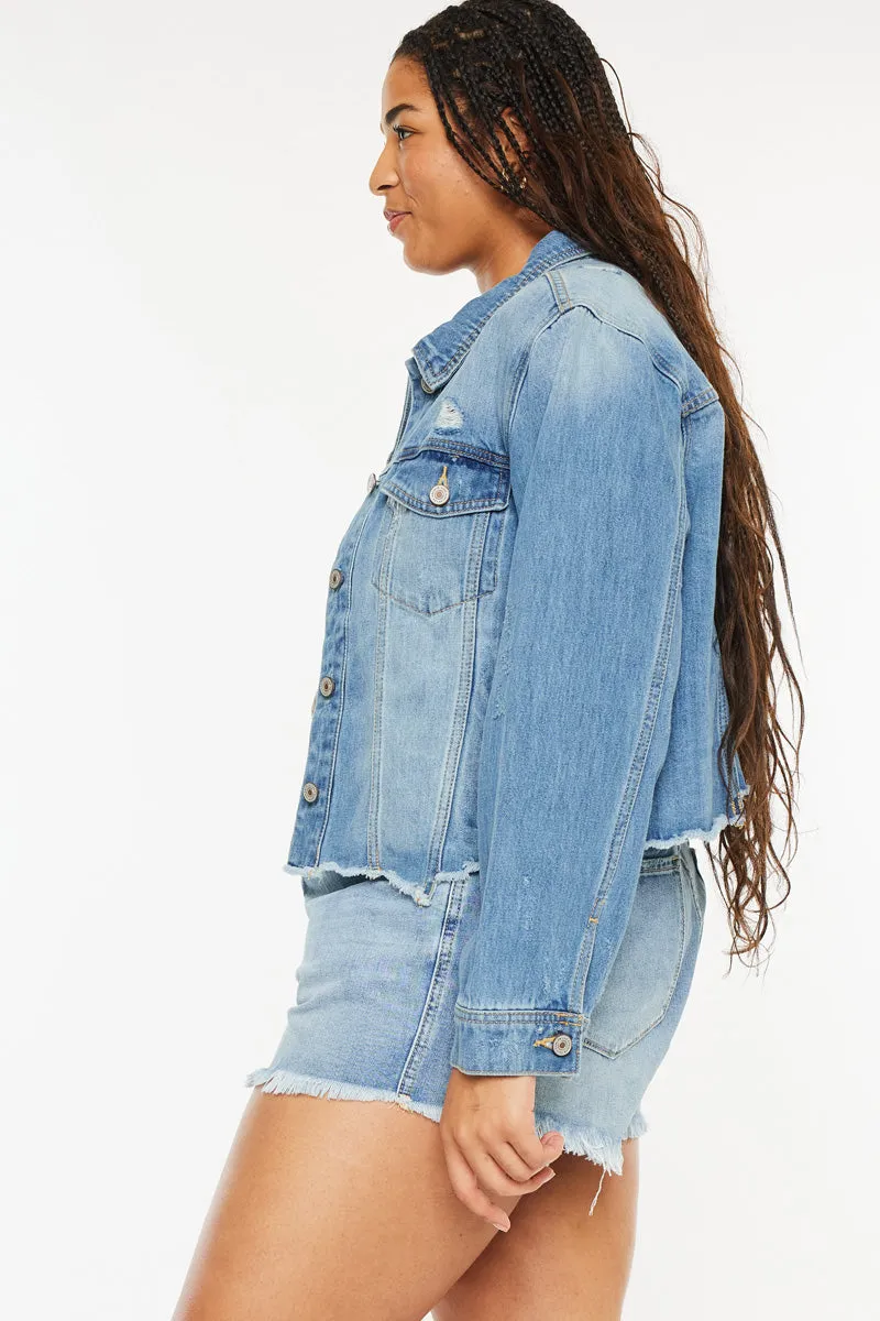 Vianca Distressed Denim Jacket (Plus Size)