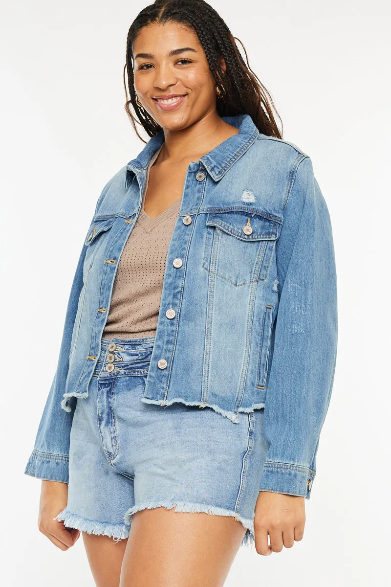 Vianca Distressed Denim Jacket (Plus Size)