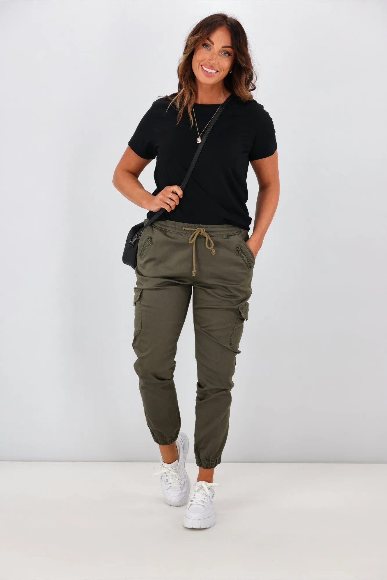 Wakee Denim Lucy Cargo Jean Khaki