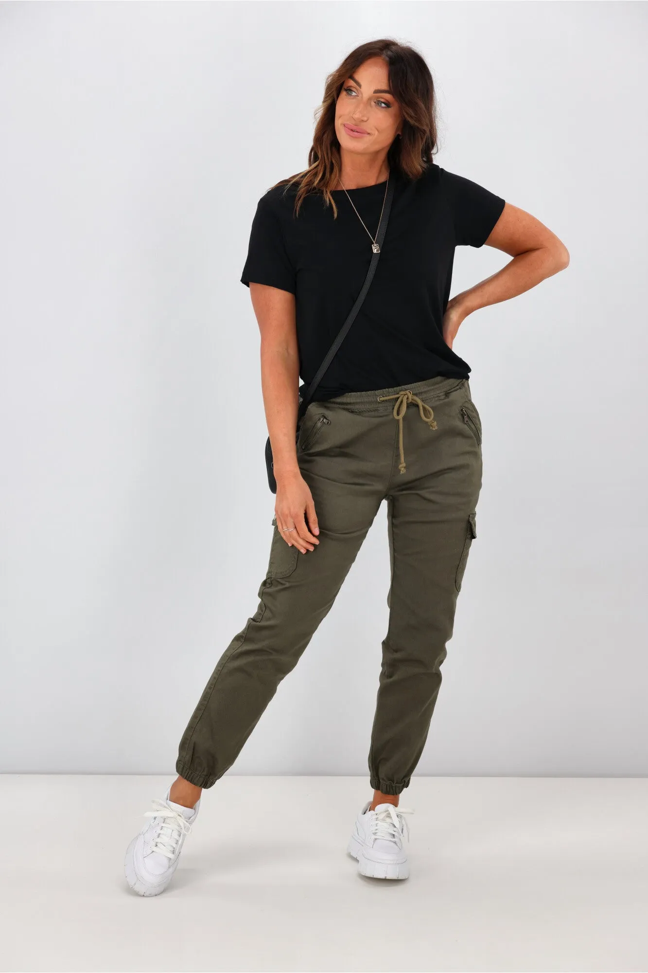 Wakee Denim Lucy Cargo Jean Khaki