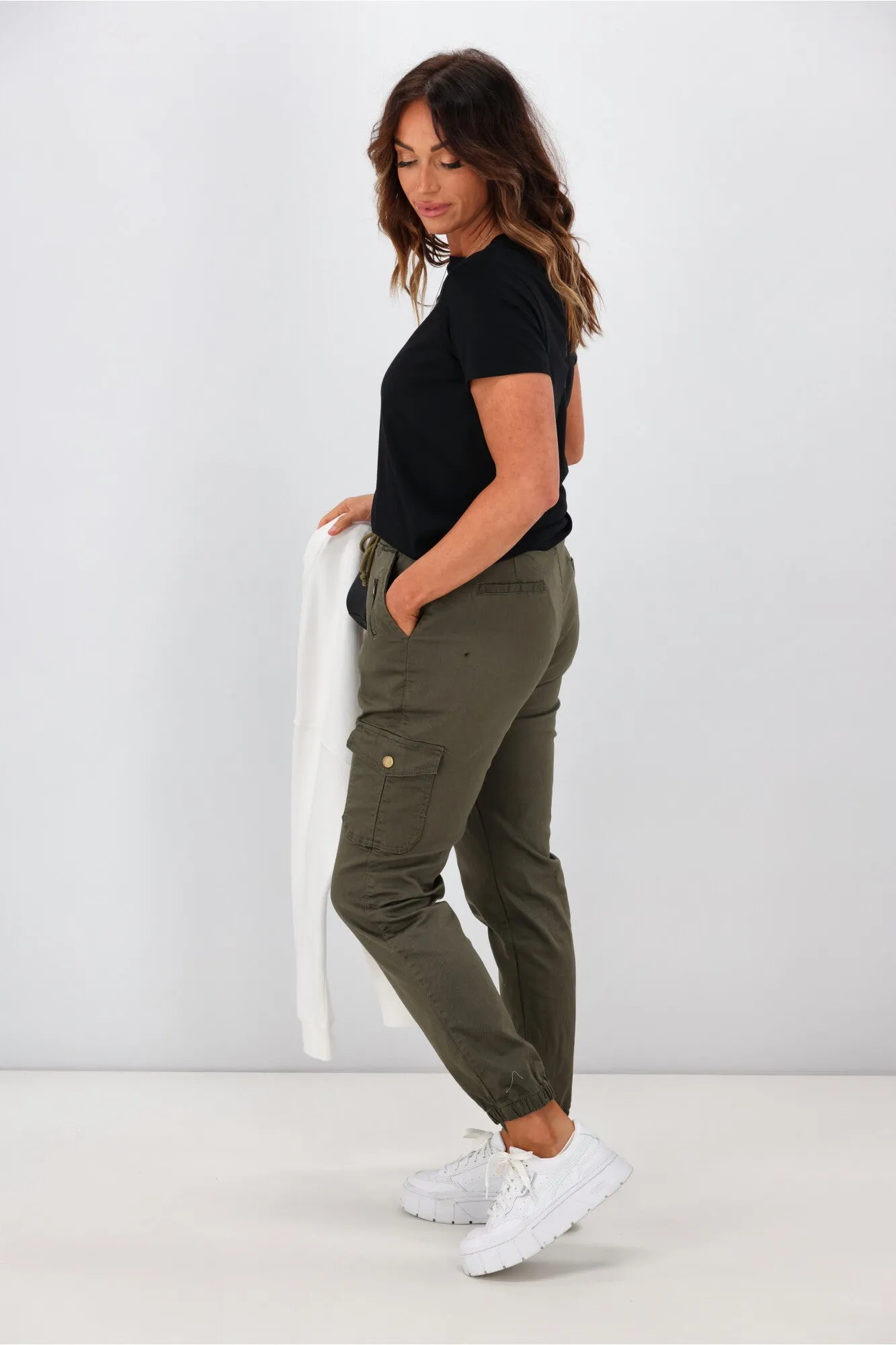 Wakee Denim Lucy Cargo Jean Khaki