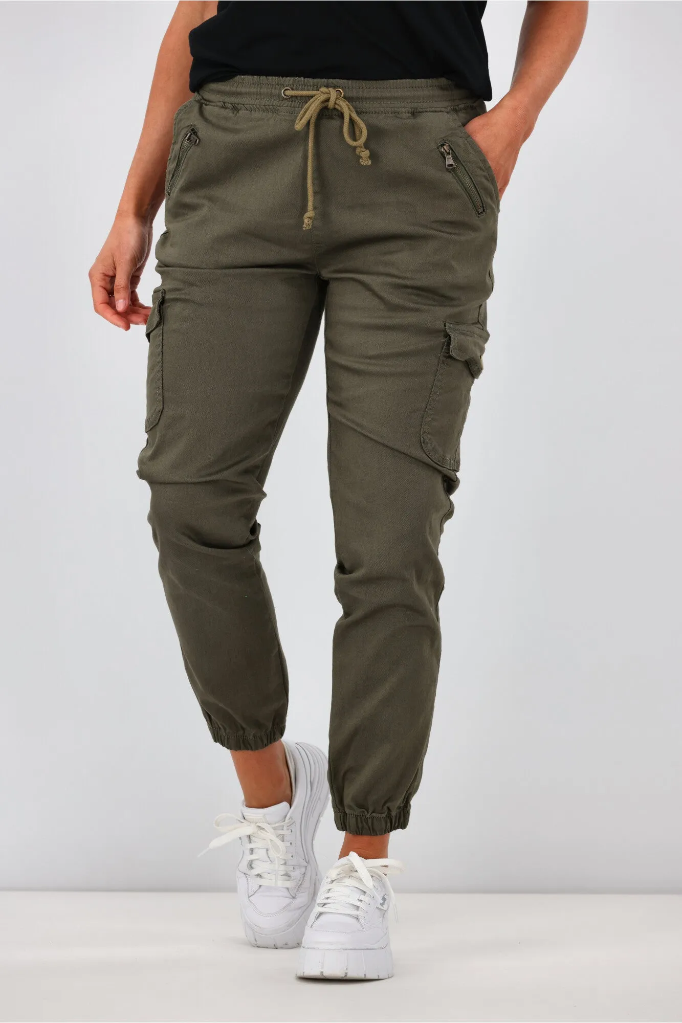 Wakee Denim Lucy Cargo Jean Khaki