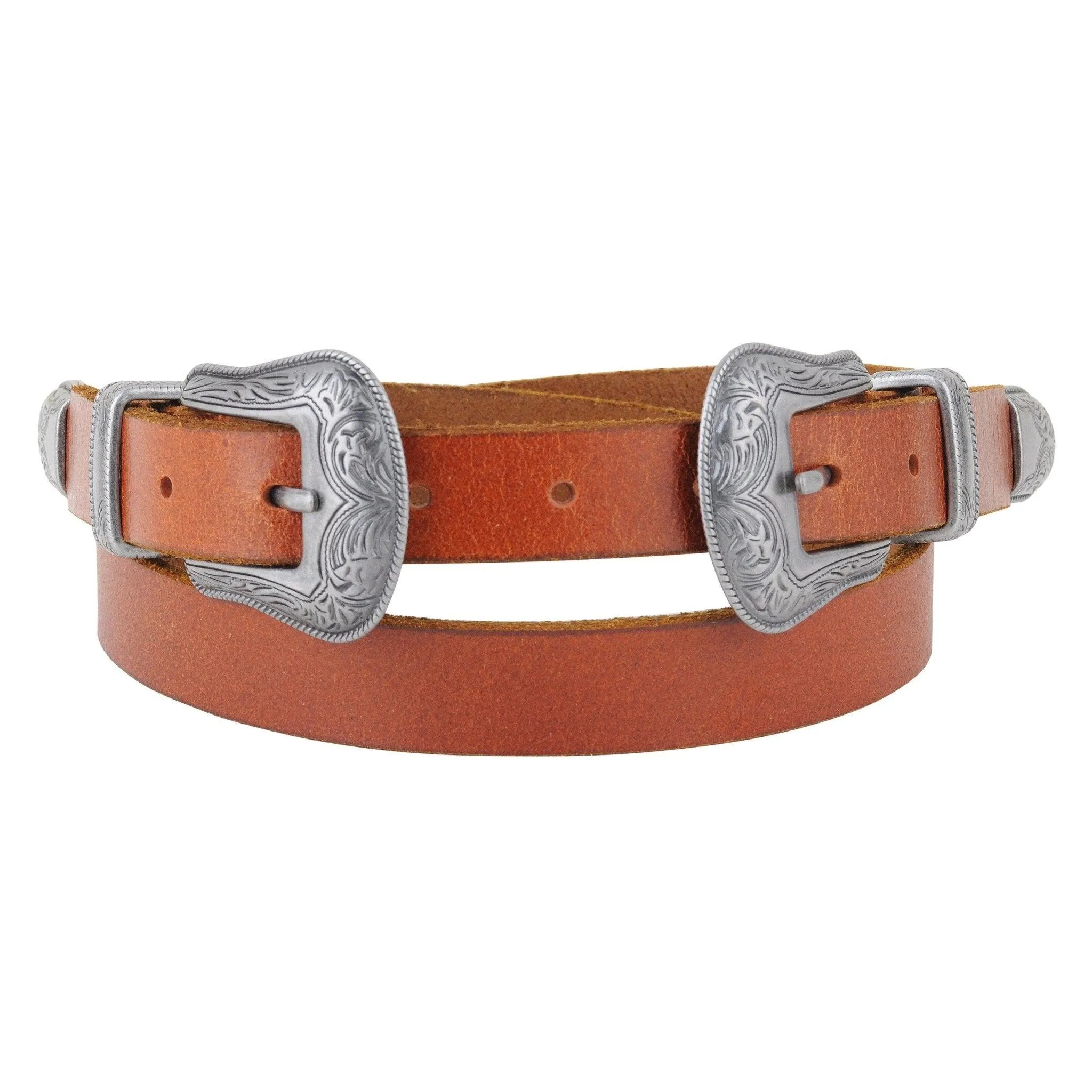 Western Double Buckle Leather Belt