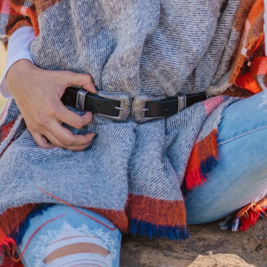 Western Double Buckle Leather Belt