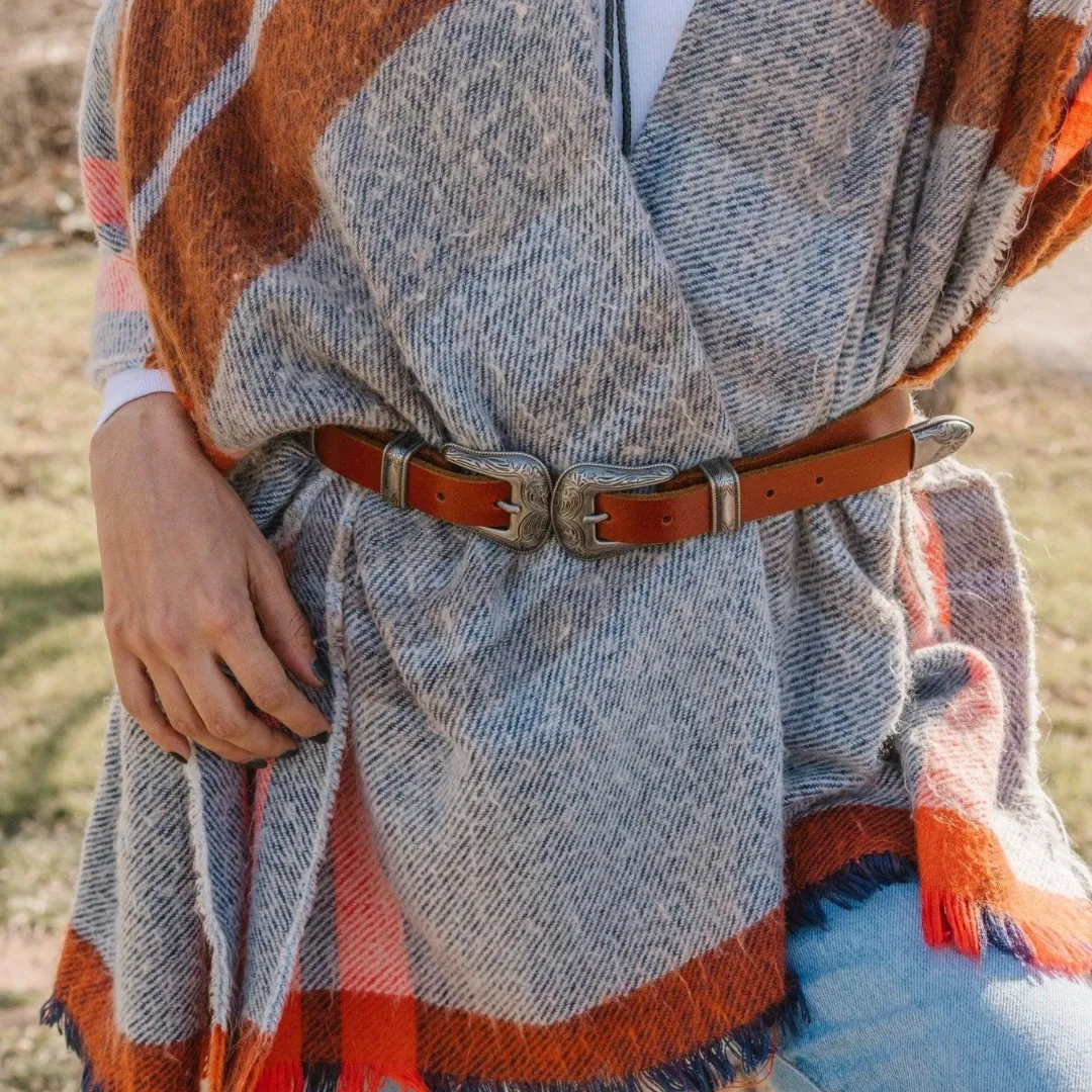 Western Double Buckle Leather Belt