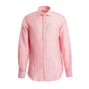 WHITE AND BORDEAUX LINEN SHIRT