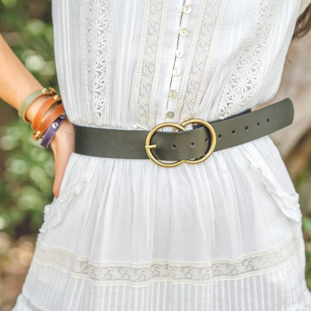 Wide Harmony Buckle Leather Belt