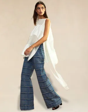 Windowpane Wide-Leg Jeans