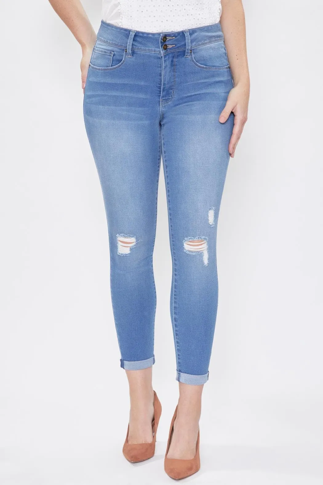 Women's Tummy Control 2 Button Rolled Cuff Jean